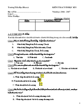 Đề kiểm tra cuối học kỳ I môn Tin học Lớp 3 - Năm học 2015-2016 - Trường TH Thanh Đức C